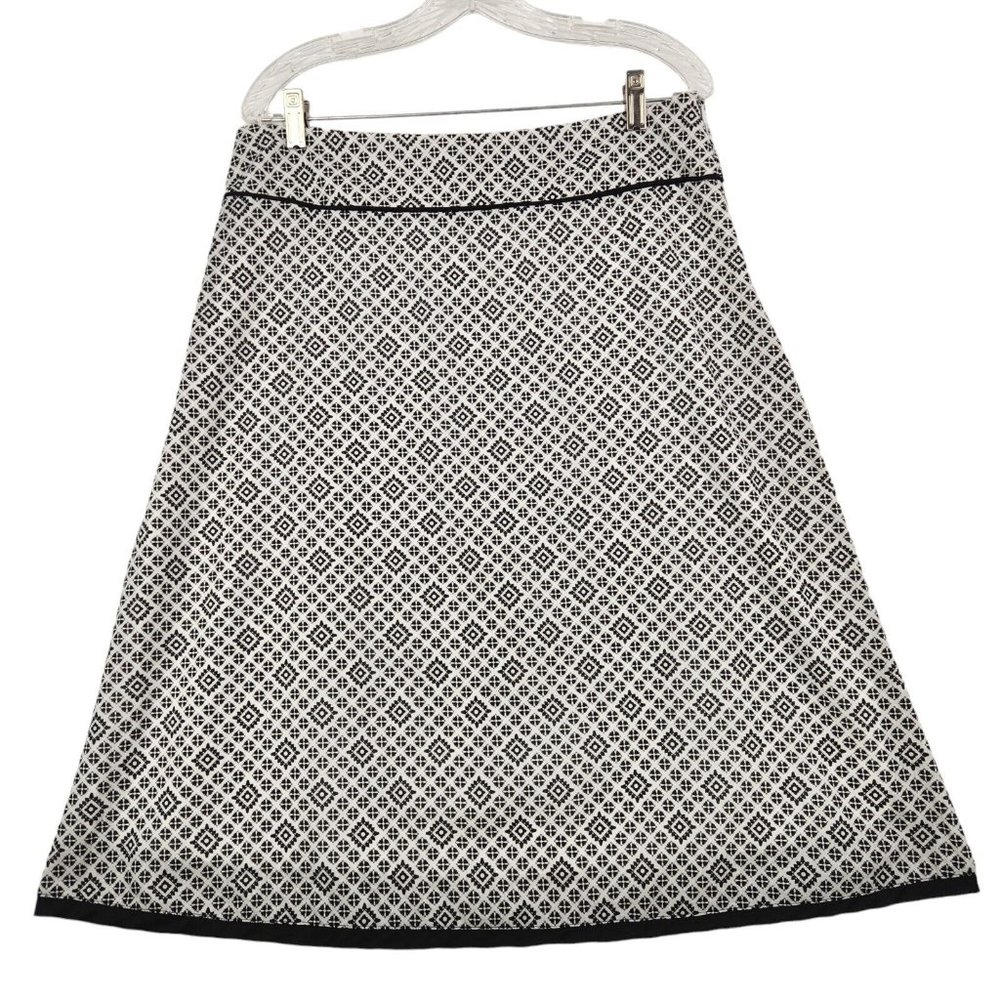 Eva Rose Skirt Womens Large A-Line Black Geo Print 100% Cotton Midi Feminine USA